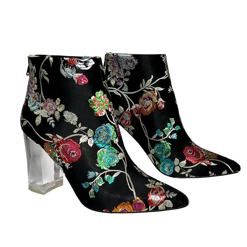 Privileged Audra Black Floral Ankle Bootie Heels Shoe Size 10